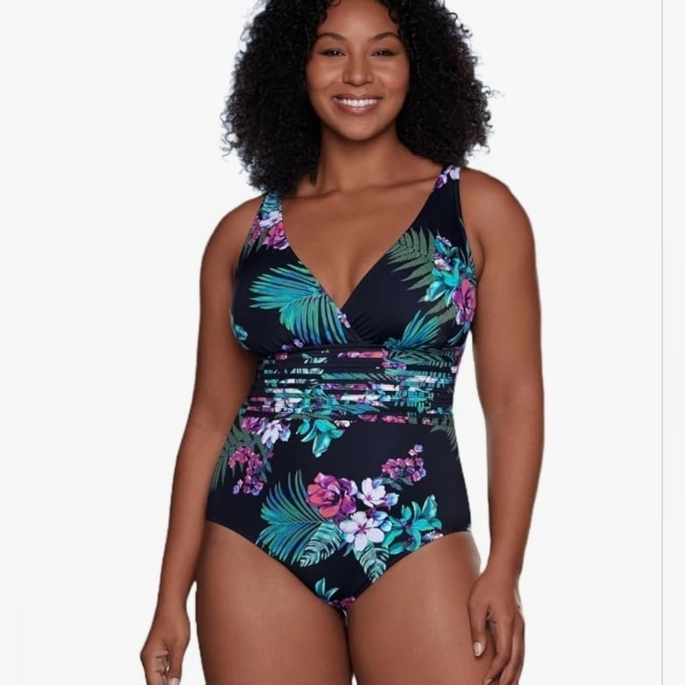 Aqua Green Women's UPF 50 Waist Detail Over The Shoulder One Piece Swimsuit